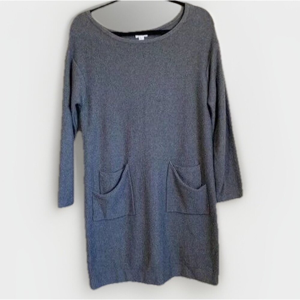 J. Jill Pure Jill Gray Cashmere Blend Dress Size SP Pockets Quiet Luxury Neutral